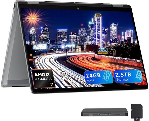 HP OmniBook X Flip 14' 14' 2K Touch-Screen 2-in-1 Laptop, AMD Ryzen AI 7 350, 24GB LPDDR5X, 2.5TB(2TB SSD+512GB Docking Station Set), AMD Radeon...