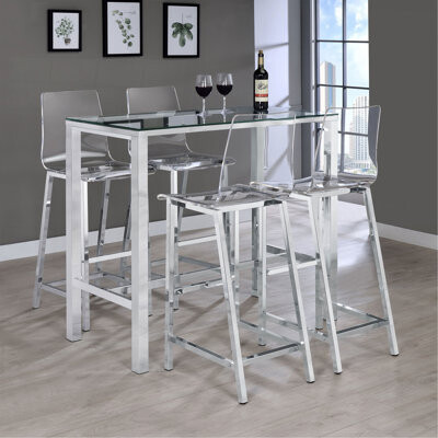 Wrought Studio Chrome And Clear 5-Piece Bar Set