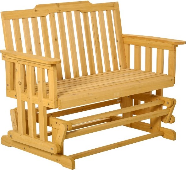 Outsunny OutsunnyWoodPorchGliderBenchWoodenRockingLoveseatwithArmrestsSlattedSeatNatural