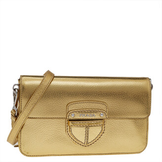 Prada Metallic Gold Leather Flap Crossbody Bag