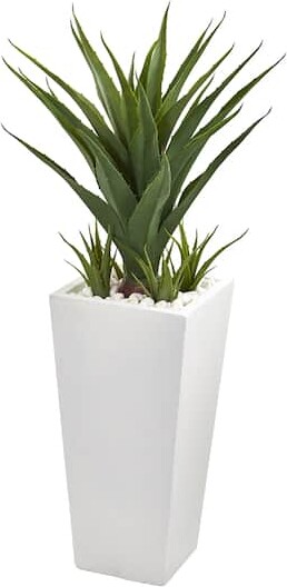 40" Spiky Agave Plant in White Planter By Nearly Natural in Green