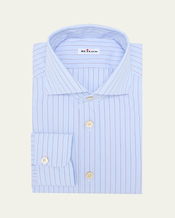 Kiton Men's Cotton Wide Stripe Dress Shirt