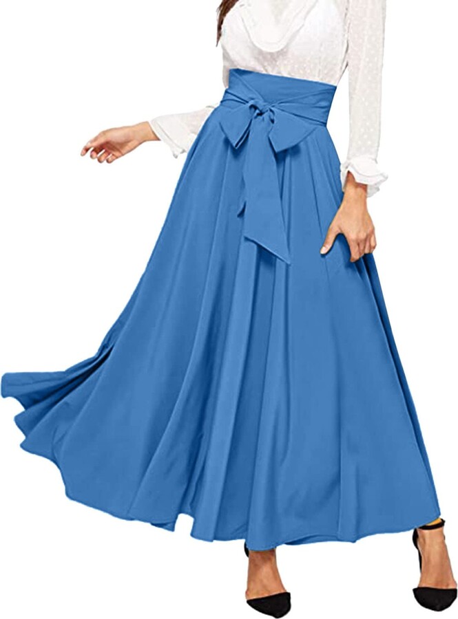 Generic Lace Up Beach Skirt Solid Color Fall Maxi Skirt Pleated