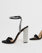 Thumbnail for your product : ASOS DESIGN DESIGN Hot Step embellished block heeled sandals in black