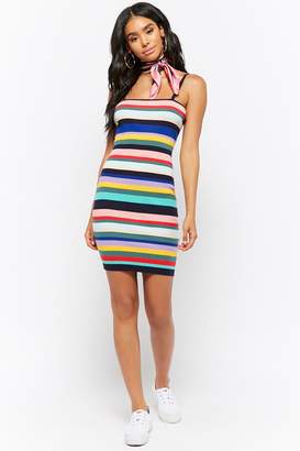 Forever 21 Ribbed Knit Multicolor Striped Bodycon Dress