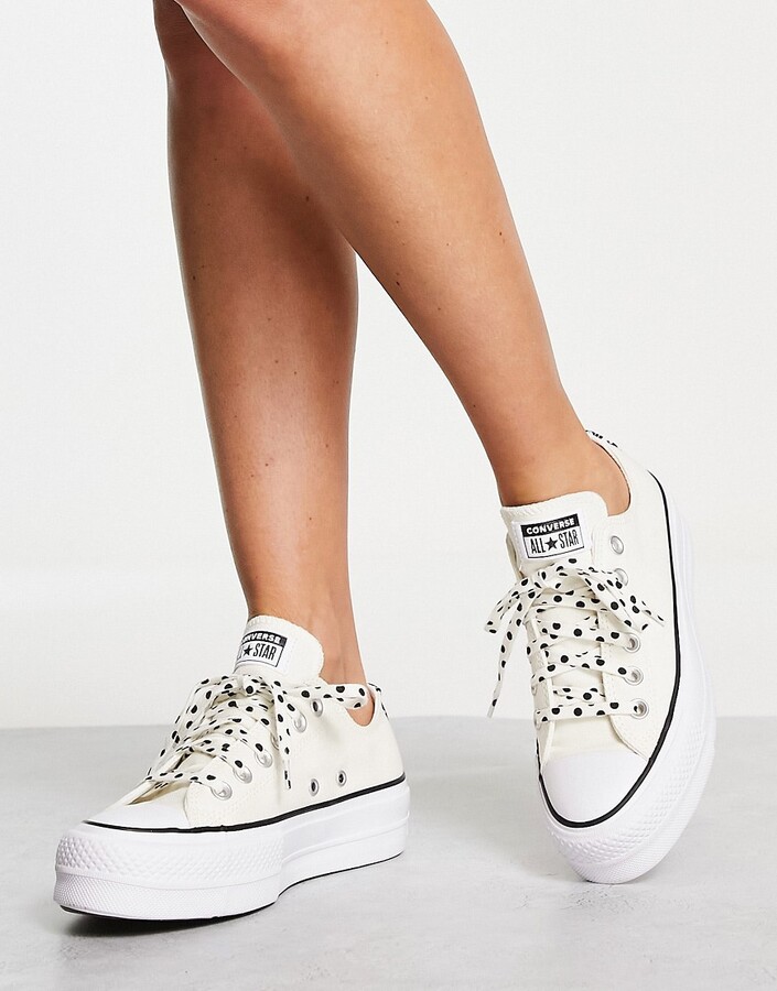 Converse Lift 2 Ox polka dot lace platform trainers in white - ShopStyle