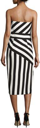 Milly Striped Strapless Cutout Dress, Black/White