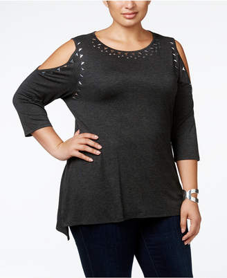 Belldini Size Studded Cold-Shoulder Top