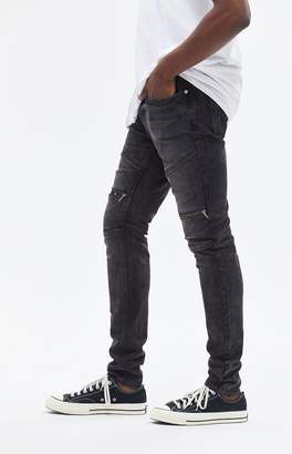 PacSun Stacked Skinny Zip Moto Washed Black Jeans