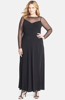 Thumbnail for your product : Calvin Klein Matte Jersey Gown with Embellished Illusion Yoke (Plus Size)
