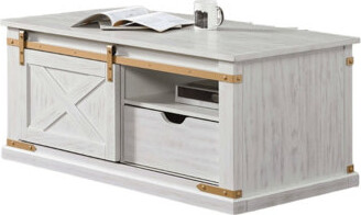 Rosdorf Park Antique White Gold Accents Rustic Style 1Pc Coffee Table Storage Drawer Shelve