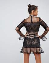 Thumbnail for your product : ASOS Lace Dobby Patchwork Long Sleeve Mini Dress