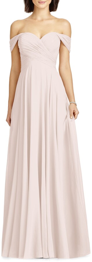 dessy collection off the shoulder crepe gown