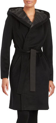 Dawn Levy Tie-Front Wool-Blend Down Coat
