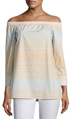 Lafayette 148 New York Amy Striped Off-the-Shoulder Cotton Blouse, Multi
