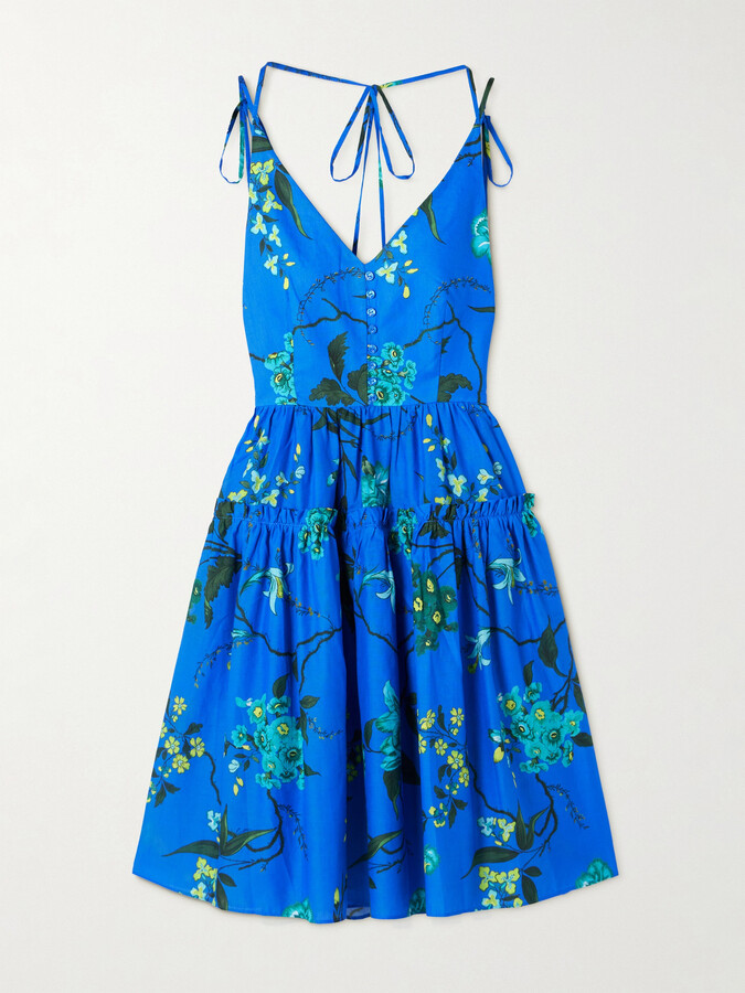 ワンピース ERDEM Woman Dress Blue PS25_D9_ITVS TROUBRIDGE FLORAL INDIGO Draped Midi Cocktail Dress | Erdem.com – ERDEM