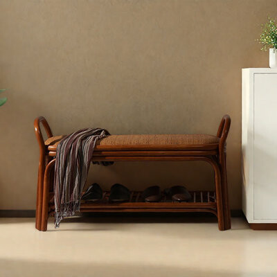 interanest 39.4in Rattan Weaving Shoe Bench