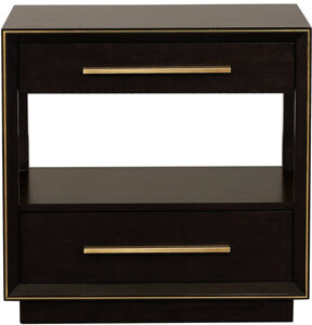 Latitude Run 2 Drawers Nightstand With Shelf In Rich Smoked Peppercorn Tone, Modern Bedroom Accessory Extended Metal Drawer Handles, Dark Brown & Wood 2 Shelf. Ess