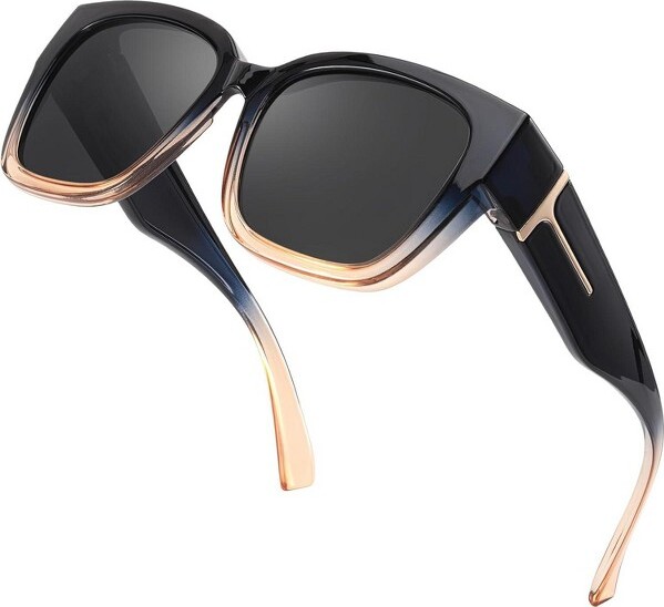 Empire DigiLabs TrendyDesignerStyleOversizedPolarizedSunglassesforWomenDrivingwithUV400ProtectionA02BlueBrownFrame/GrayLens5.51×1.88×5.78