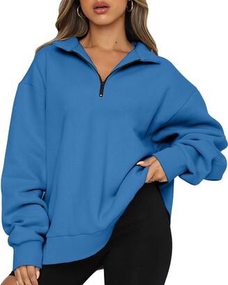 Cocoarm Women Sweatshirt Half Zip V Neck Drop Shoulder Long Sleeve Pullover  Sweatshirt Solid Color Loose Casual Sweatshirt Fall Winter Women Oversized  Sweatshirt(XL-Grey) - ShopStyle Jumpers & Hoodies