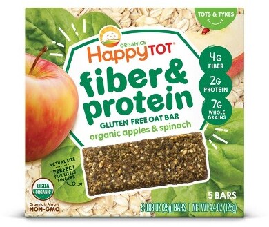 HappyTot Fiber & Protein Organic Apples and Spinach Soft-Baked Oat Bar - 5ct/0.88oz Each