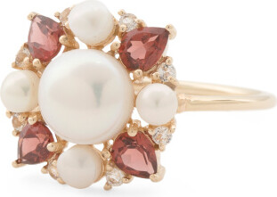 TJMAXX 14Kt Gold Pearl And Garnet Cluster Ring