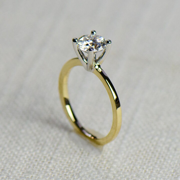 Etsy Two Toned Diamond Solitaire Ring. Available in Moissanite Or Diamond. 14K 18K Solid Gold Platinum. Fully Customizable