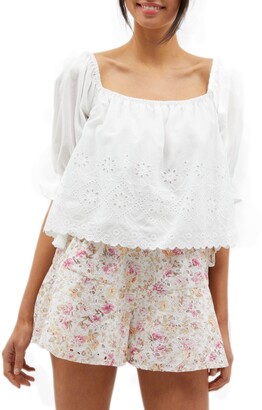 MinkPink Psalms Eyelet Embroidered Puff Sleeve Blouse