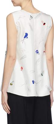 Theory Graphic embellished silk sleeveless top