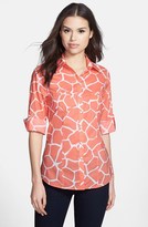 Thumbnail for your product : Foxcroft Giraffe Print Roll Sleeve Fitted Shirt