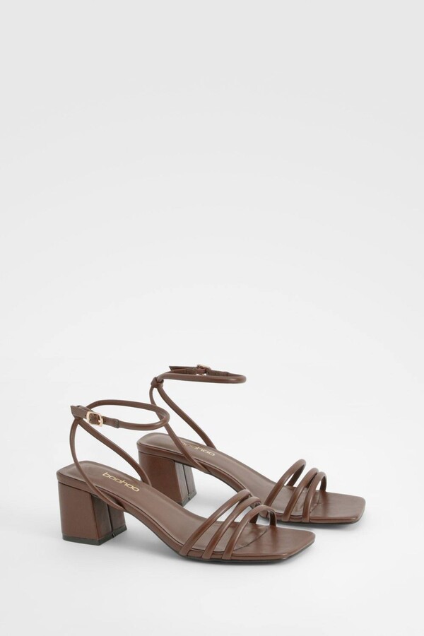 boohoo Wide Fit Square Toe Triple Strap Low Block Heel Sandals