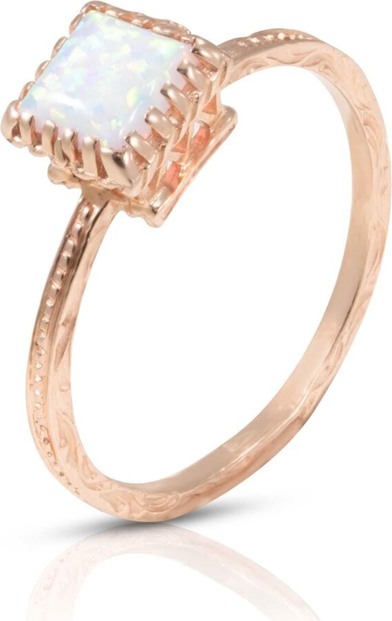 Etsy 14K Rose Gold White Opal Ring October Birthstone Jewelry Birthstone Square Solitaire Statement Ring