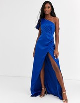 Thumbnail for your product : Chi Chi London satin one shoulder statement maxi dress in cobalt