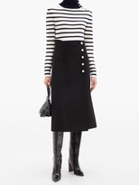 Thumbnail for your product : Paco Rabanne Button-embellished Striped Virgin Wool Sweater - Navy White