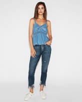 Thumbnail for your product : Express Denim Knot Front Smocked Babydoll Tank