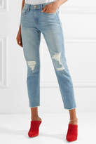 Thumbnail for your product : Frame Le Boy Distressed High-rise Slim-leg Jeans - Light denim