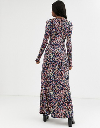 Asos Tall ASOS DESIGN Tall long sleeve button through maxi tea dress in print