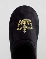 Thumbnail for your product : ASOS Design Slip On Slippers In Black With Crown Embroidery