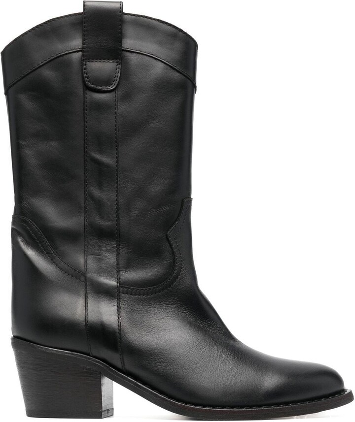 Black Low Heel Mid Calf Boots | ShopStyle