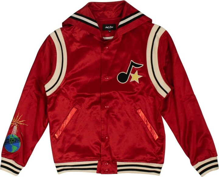 Just Don Red Satin Logo Cape Varsity Jacket