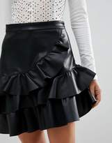 Thumbnail for your product : Vero Moda Petite Leather Look Ruffle Mini Skirt