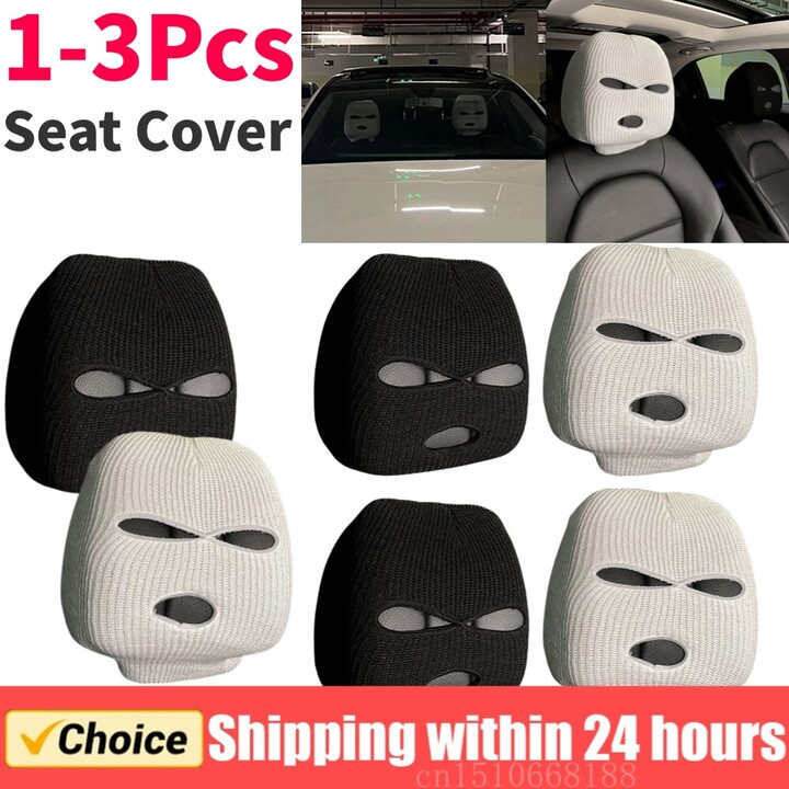 Universal Car Seat Headrest Cover Balaclava 3 Hole Full Cover Halloween Christmas Funny Car Decoration for Tesla for BMW