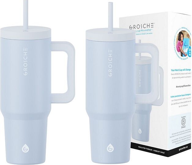 Grosche ASPEN 40-oz. Tumbler with Handle and Straw 2-pk.