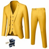 Thumbnail for your product : YND Men's Slim Fit 3 Piece Suit One Button Jacket Vest Pants Set with Tie Solid Party Wedding Dress Blazer
