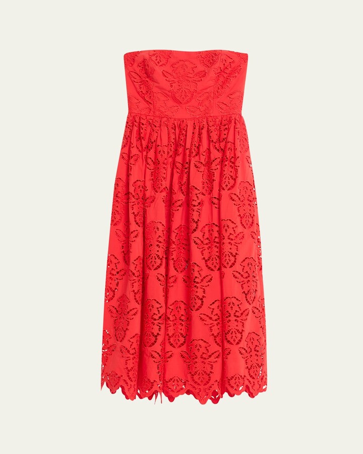 Cara Cara Torres Floral Poplin Tiered Strapless Midi Dress