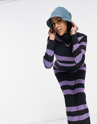 ASOS DESIGN long sleeve maxi t-shirt dress in dusty purple and black stripe