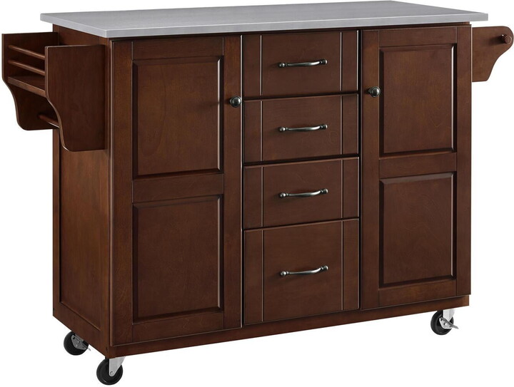 Crosley Furniture Crosley Eleanor Stainless Steel Top Kitchen Cart in Mahogany