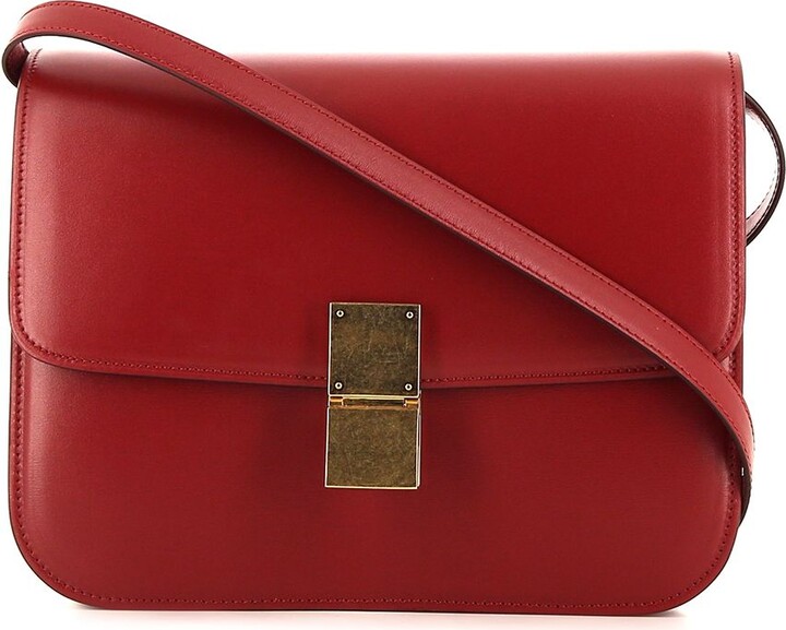 CELINE Box Calfskin Medium Classic Box Flap Bag Red 1259734 | FASHIONPHILE