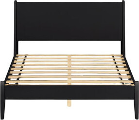 Corrigan Studio Black Finish Mid - Century Modern Full Size Wooden Platform Bed Tapered Round Legs Build Slat Kit No Box Spring Needed Wood Kit For Mattress Supp