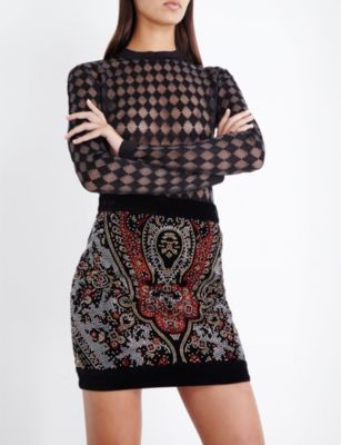 Balmain Embellished velvet skirt